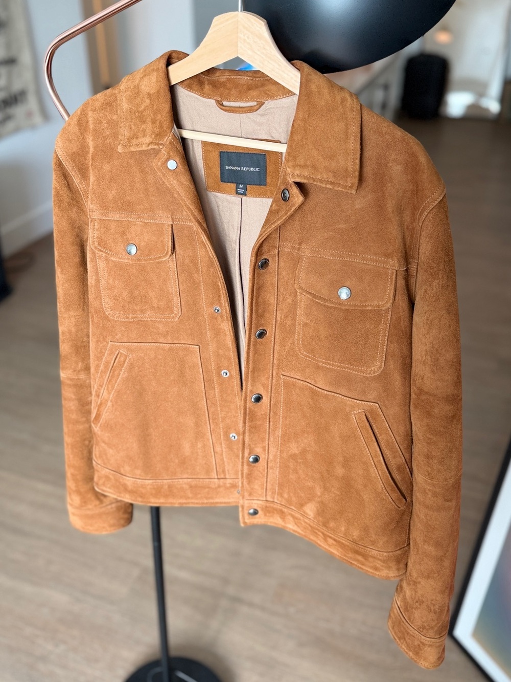 Banana Republic Suede Bomber Jacket in Cognac